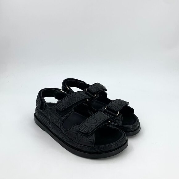 Chanel Black Leather Double Strap Sandals Made In Italy Size 36.5 - Picture 5 of 9